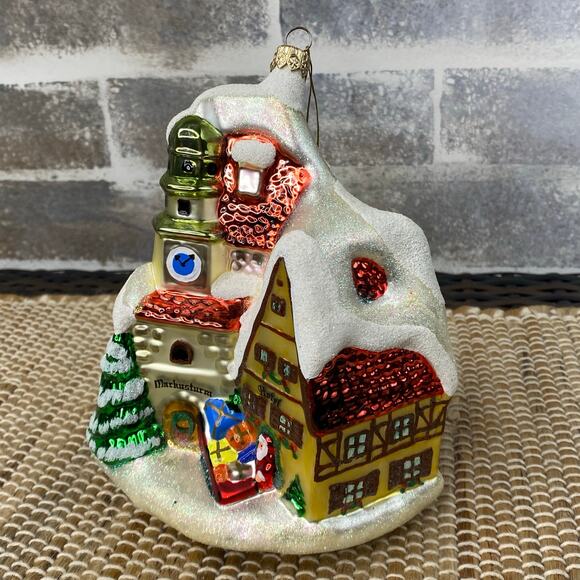 Kathe Wohlfahrt Rothenburg Germany Markusturm Hotel Glitter Glass Ornament 7" - Picture 2 of 15